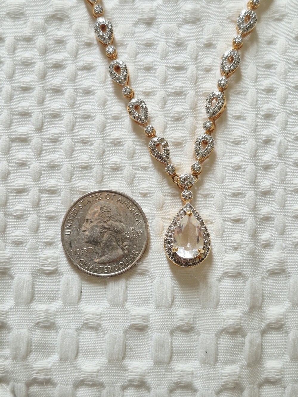 Vintage Gold Vermeil Teardrop Crystal Necklace - Picture 7 of 9